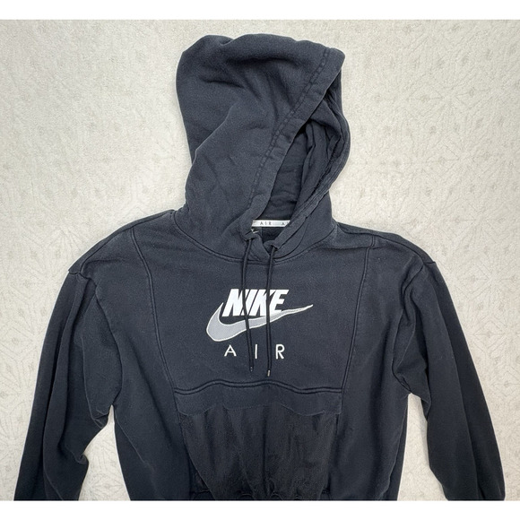 Nike Air Pullover Hoodie Women Size M Black / White Style CZ8620-010 Mesh/Cotton - Picture 2 of 6